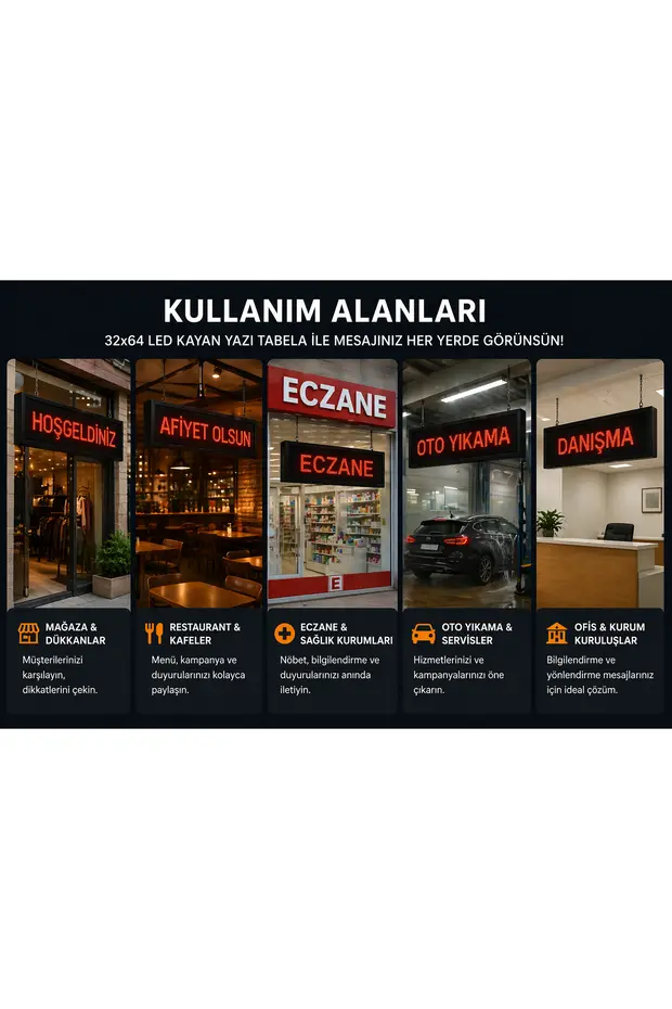 32x64 LED Kayan Yazı Tabela – Yüksek Parlaklık, Dikkat Çeken Reklam Çözümü